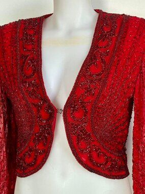 Gagni Designs vintage red full beaded jacket.